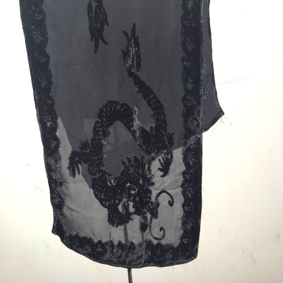 Laura Biagiotti Black Velvet/Silk Patterned Semi-Sheer Scarf - Picture 2 of 4